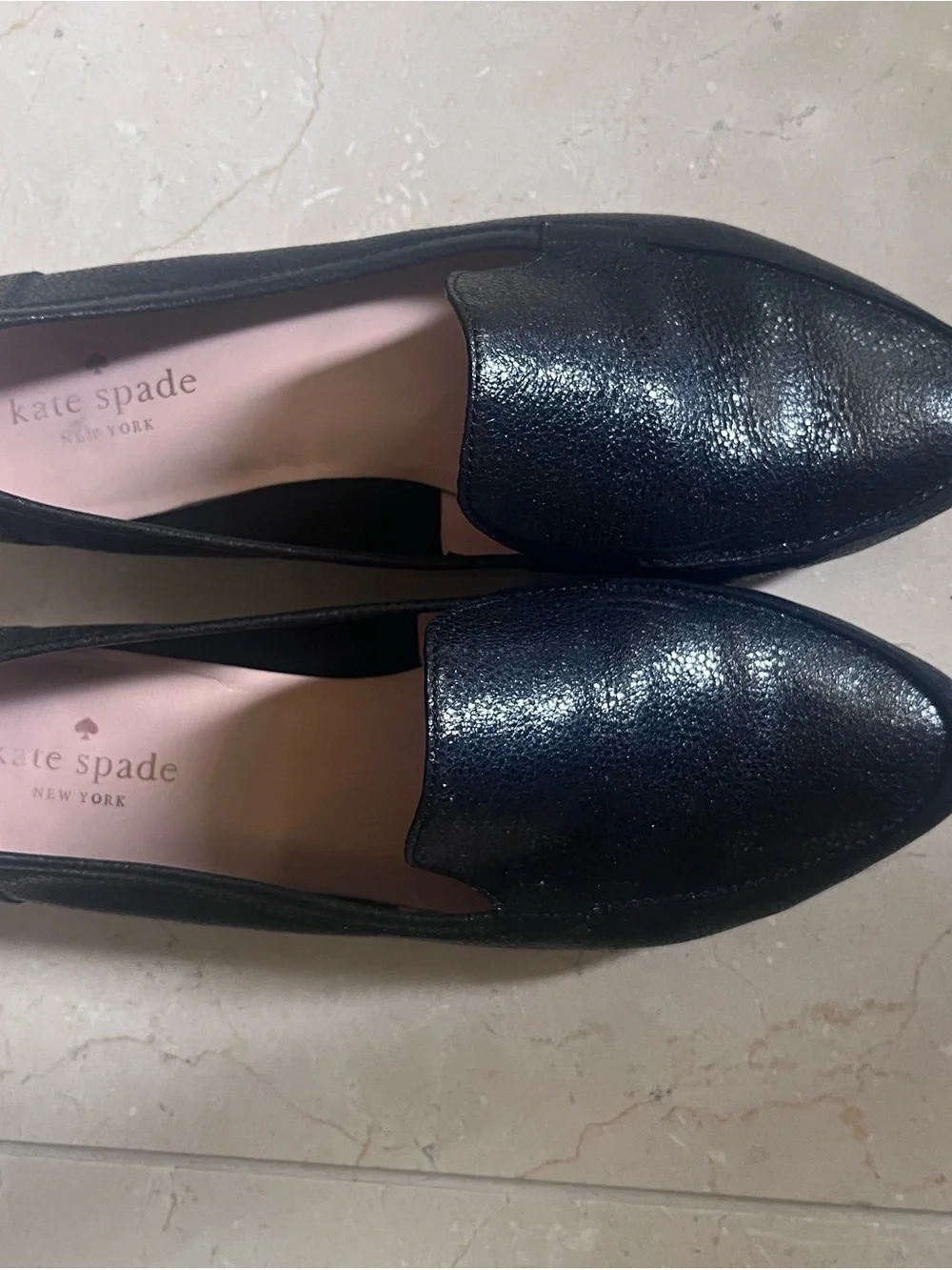 kate spade Black Rounded-Toe Leather Flats